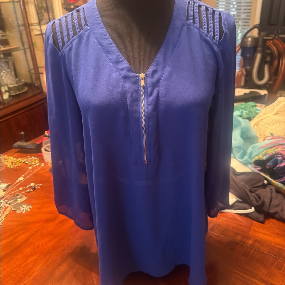 Ya Los Angeles Vivid Blue Blouse with Front Zipper